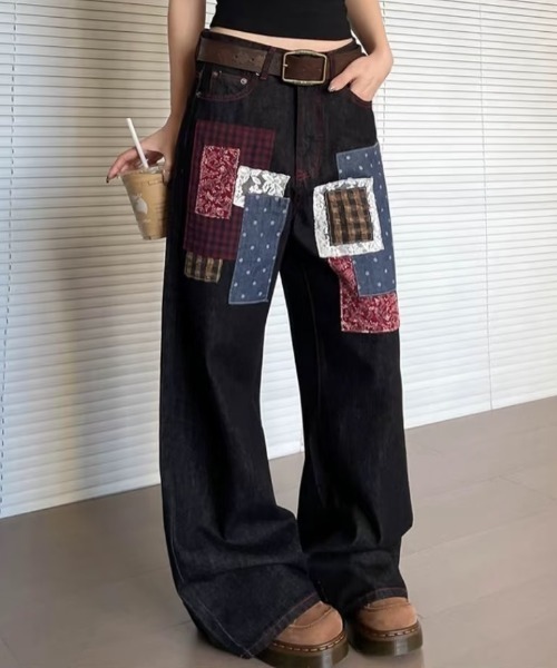 セール】パッチワークデニムパンツ／ハロウィン＆クリスマス限定カラー