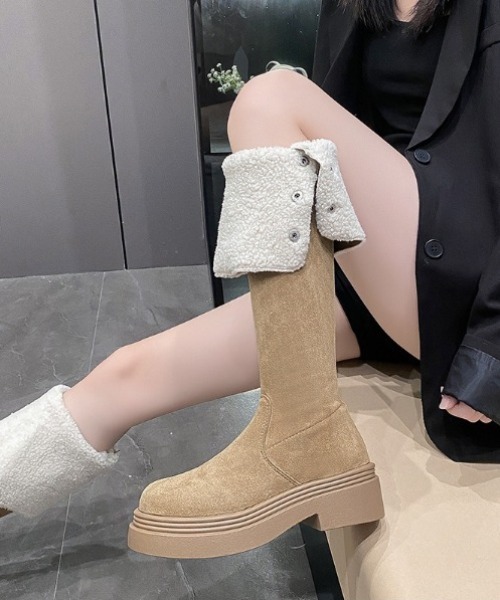 lilful(リルフル)の「2WAY 折り返しボア ムートンロングブーツ スエード(ブーツ・レディース・アイボリー/ブラック/ブラック系その他/その他1・M/L)」の7枚目の写真