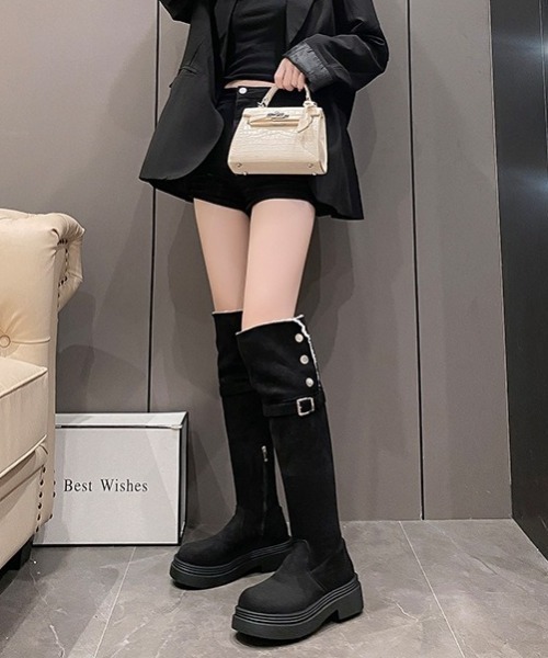 lilful(リルフル)の「2WAY 折り返しボア ムートンロングブーツ スエード(ブーツ・レディース・アイボリー/ブラック/ブラック系その他/その他1・M/L)」の10枚目の写真