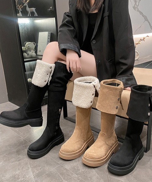 lilful(リルフル)の「2WAY 折り返しボア ムートンロングブーツ スエード(ブーツ・レディース・アイボリー/ブラック/ブラック系その他/その他1・M/L)」の11枚目の写真