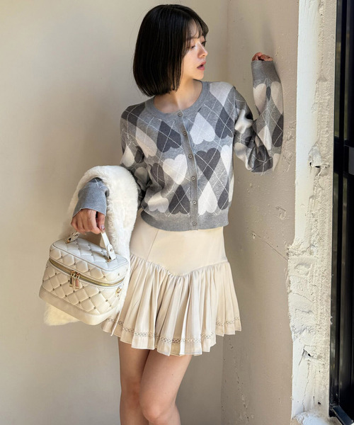 セール】ハートアーガイルジャガードニットアンサンブル（アンサンブル