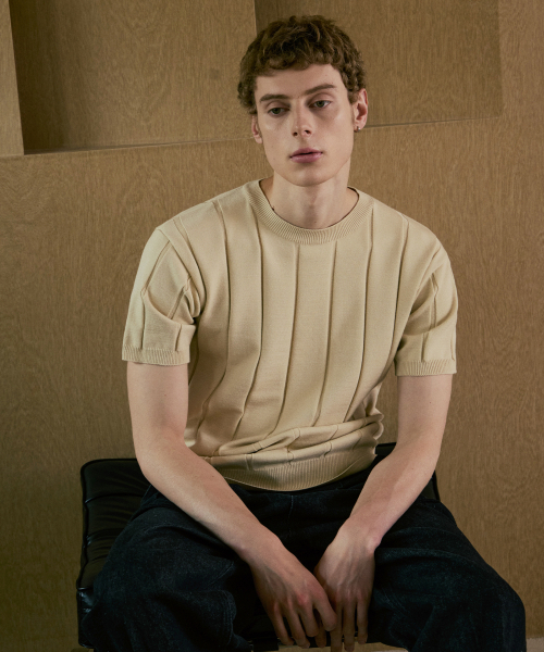 NODU（ノードユー）の「ラウンドリブ半袖ニット [ベージュ]（ニット/セーター・メンズ・その他・MEDIUM/LARGE）」の3枚目の写真