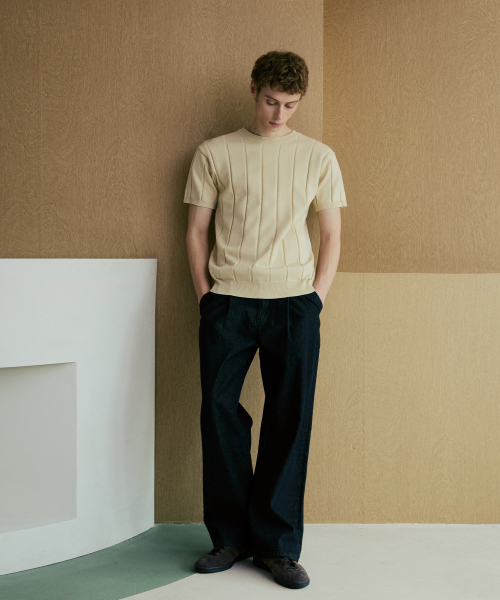 NODU（ノードユー）の「ラウンドリブ半袖ニット [ベージュ]（ニット/セーター・メンズ・その他・MEDIUM/LARGE）」の4枚目の写真