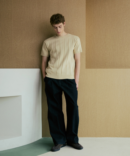 NODU（ノードユー）の「ラウンドリブ半袖ニット [ベージュ]（ニット/セーター・メンズ・その他・MEDIUM/LARGE）」の5枚目の写真
