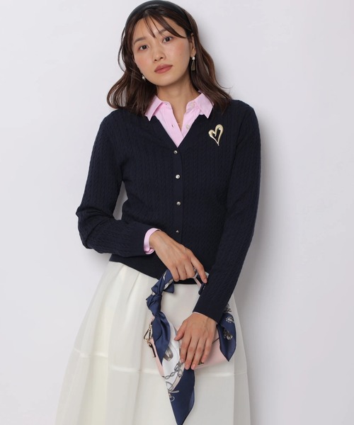 JUSGLITTY（ジャスグリッティー）の「スプリングカラーケーブルニット（ニット/セーター・レディース・ホワイト/ピンク/グリーン系その他2/ネイビー/グレー・2）」の4枚目の写真