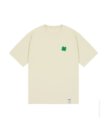 [ユニセックス]スモールクローバーフラワースマイル半袖Tシャツ_サンドベージュ