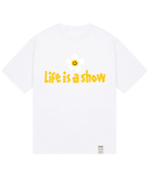 [ユニセックス]テープフラワースマイル半袖Tシャツ_ホワイト