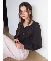 Cotton Lace Button Blouse, Black