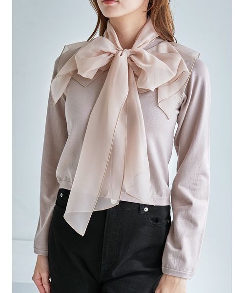 SNIDEL（スナイデル）の「シアーカラーニットカーデプルオーバー（ニット/セーター・レディース・ピンクベージュ/サックスブルー/マルチ・F）」の6枚目の写真