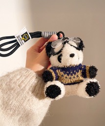 Revo. | コード ストラップ付き アニマル ファー ニット クマ パンダ ぬいぐるみチャーム バッグチャーム ぬいキーホルダー キーリング(チャーム)