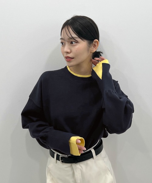 Futier land(フューティアランド)の「配色レイヤード風ニット(ニット/セーター・レディース・ライトグレー/ネイビー/ブラウン・FREE)」の3枚目の写真