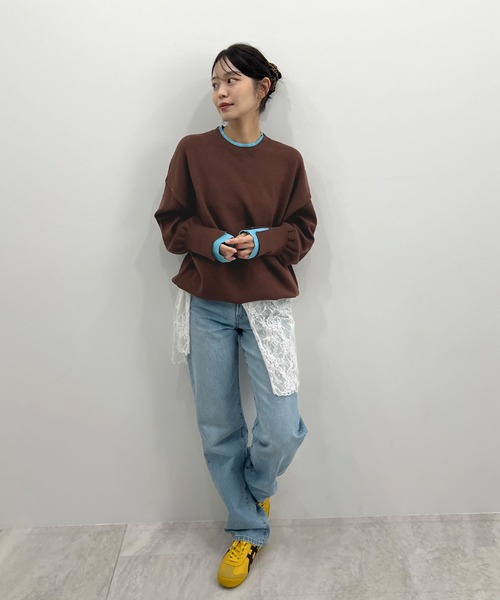 Futier land(フューティアランド)の「配色レイヤード風ニット(ニット/セーター・レディース・ライトグレー/ネイビー/ブラウン・FREE)」の4枚目の写真