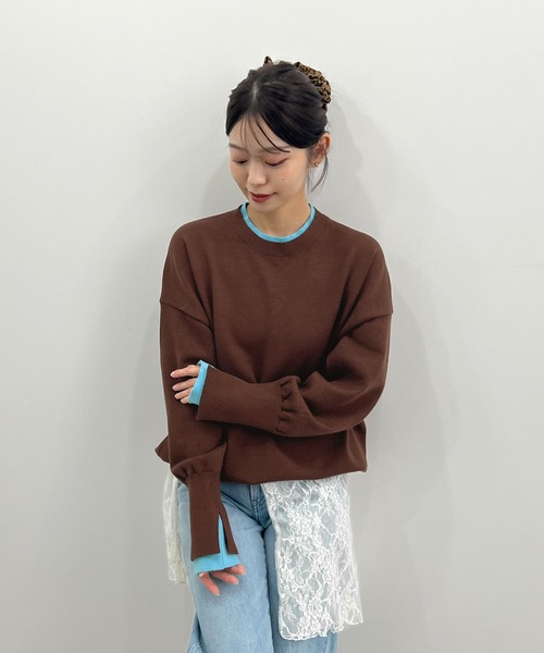 Futier land(フューティアランド)の「配色レイヤード風ニット(ニット/セーター・レディース・ライトグレー/ネイビー/ブラウン・FREE)」の5枚目の写真