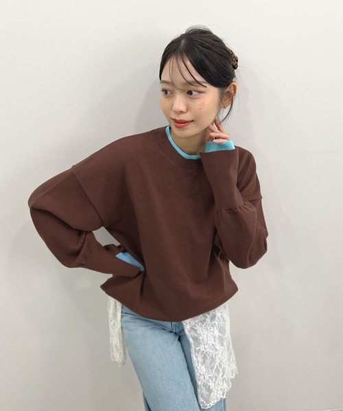Futier land(フューティアランド)の「配色レイヤード風ニット(ニット/セーター・レディース・ライトグレー/ネイビー/ブラウン・FREE)」の7枚目の写真