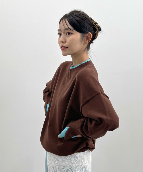 Futier land(フューティアランド)の「配色レイヤード風ニット(ニット/セーター・レディース・ライトグレー/ネイビー/ブラウン・FREE)」の9枚目の写真