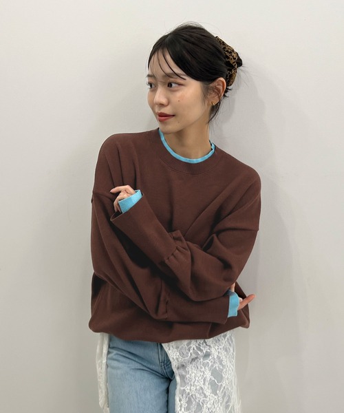 Futier land(フューティアランド)の「配色レイヤード風ニット(ニット/セーター・レディース・ライトグレー/ネイビー/ブラウン・FREE)」の13枚目の写真