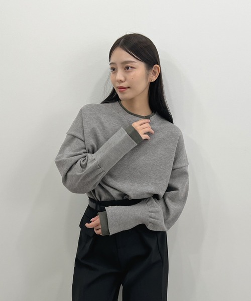 Futier land(フューティアランド)の「配色レイヤード風ニット(ニット/セーター・レディース・ライトグレー/ネイビー/ブラウン・FREE)」の14枚目の写真