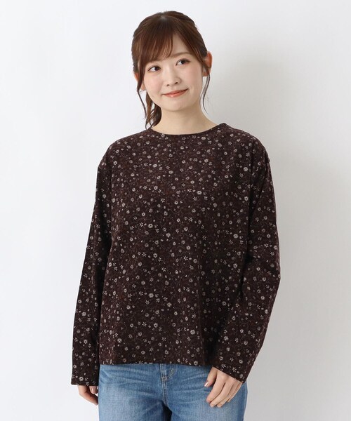 one'sterrace(ワンズテラス)の「コーデュロイ 小花柄 レイヤード風ブラウス(シャツ/ブラウス・レディース・ダークブラウン系8/ベージュ系8/ブルー系その他7・02)」の1枚目の写真