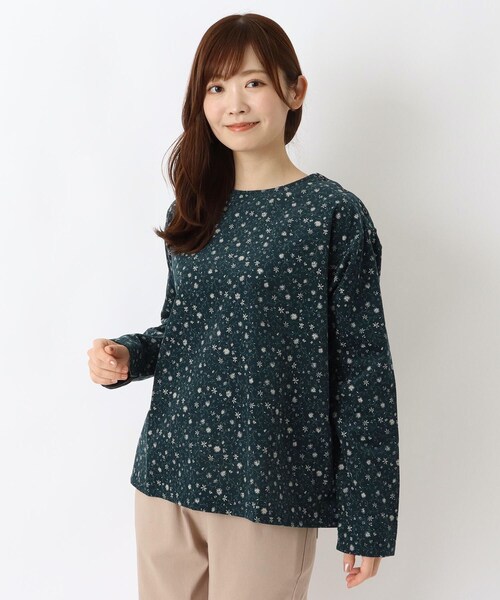 one'sterrace(ワンズテラス)の「コーデュロイ 小花柄 レイヤード風ブラウス(シャツ/ブラウス・レディース・ダークブラウン系8/ベージュ系8/ブルー系その他7・02)」の3枚目の写真