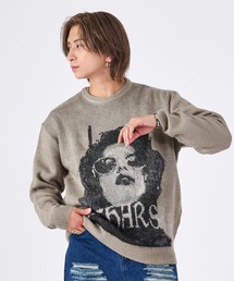 モヘアタッチクルーネックニット