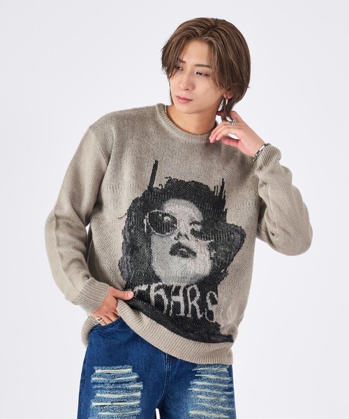RE730(アールイーセブンサーティー)の「モヘアタッチクルーネックニット(Tシャツ/カットソー・メンズ・チャコールグレー/ライトグレー・LARGE/MEDIUM)」の5枚目の写真