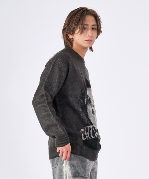 RE730(アールイーセブンサーティー)の「モヘアタッチクルーネックニット(Tシャツ/カットソー・メンズ・チャコールグレー/ライトグレー・LARGE/MEDIUM)」の9枚目の写真