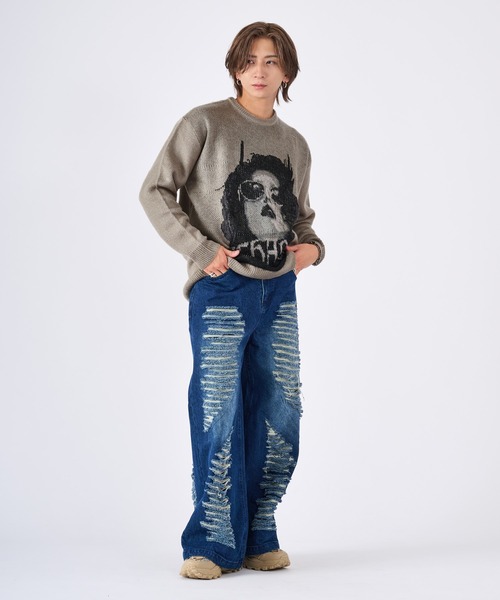 RE730(アールイーセブンサーティー)の「モヘアタッチクルーネックニット(Tシャツ/カットソー・メンズ・チャコールグレー/ライトグレー・LARGE/MEDIUM)」の11枚目の写真