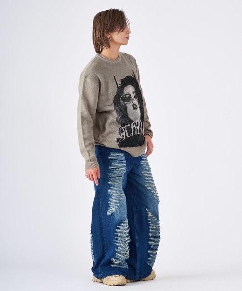 RE730(アールイーセブンサーティー)の「モヘアタッチクルーネックニット(Tシャツ/カットソー・メンズ・チャコールグレー/ライトグレー・LARGE/MEDIUM)」の12枚目の写真