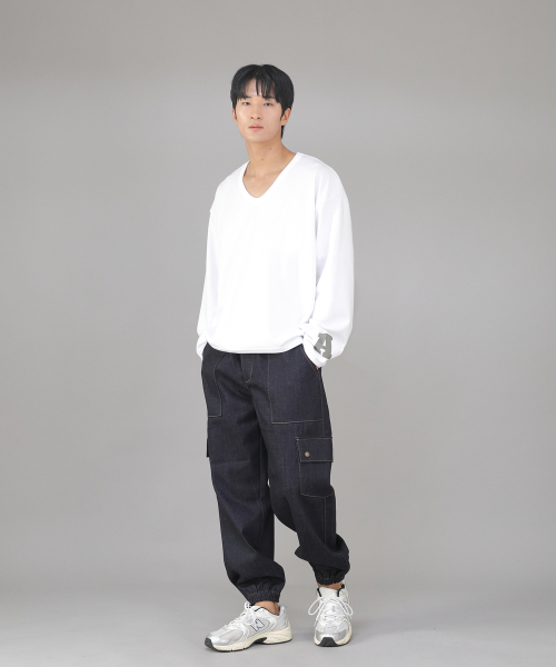 SAINTCREW（セントクルー）の「スナップボタンワイドカーゴジョガーパンツ SWC-361 デニムインディゴ BRS（デニムパンツ・メンズ・その他・MEDIUM/LARGE/X-LARGE）」の4枚目の写真