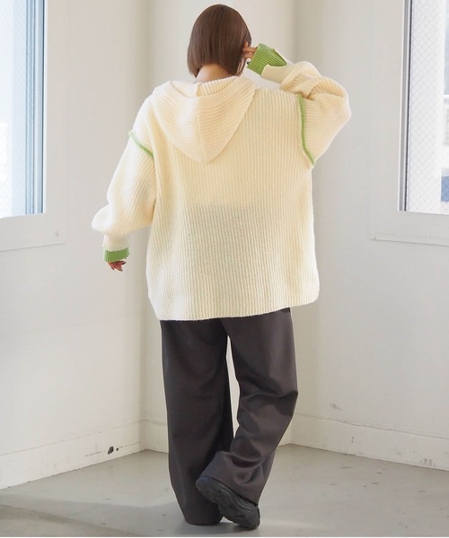 tiptop（ティップトップ）の「【ZOZO限定アイテム】畦編配色レイヤードヘンリーパーカー（ニット/セーター・レディース・アイボリー/グレー/チャコールグレー・FREE）」の9枚目の写真