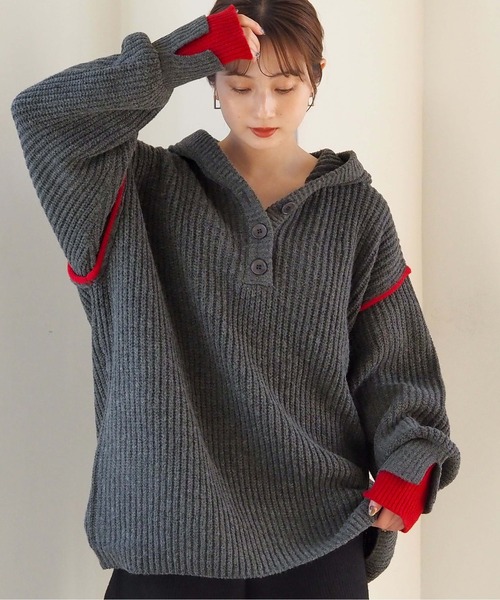 tiptop（ティップトップ）の「【ZOZO限定アイテム】畦編配色レイヤードヘンリーパーカー（ニット/セーター・レディース・アイボリー/グレー/チャコールグレー・FREE）」の13枚目の写真