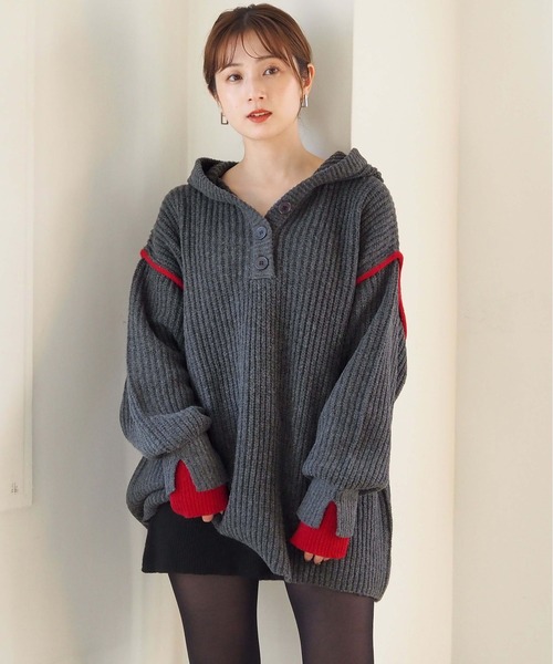 tiptop（ティップトップ）の「【ZOZO限定アイテム】畦編配色レイヤードヘンリーパーカー（ニット/セーター・レディース・アイボリー/グレー/チャコールグレー・FREE）」の14枚目の写真