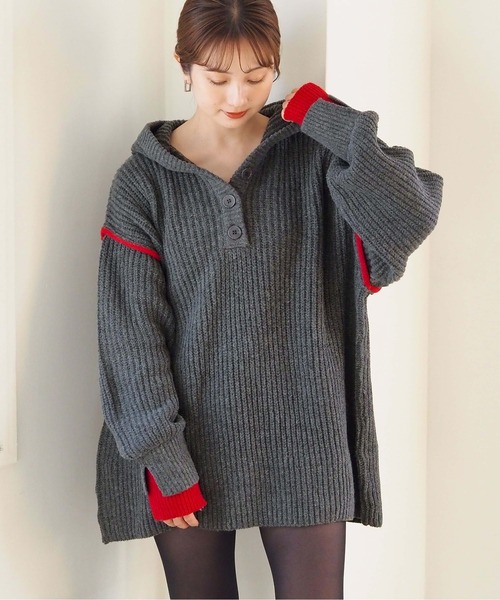 tiptop（ティップトップ）の「【ZOZO限定アイテム】畦編配色レイヤードヘンリーパーカー（ニット/セーター・レディース・アイボリー/グレー/チャコールグレー・FREE）」の15枚目の写真