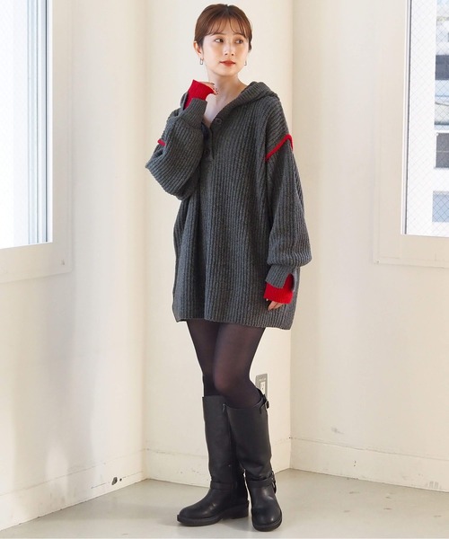 tiptop（ティップトップ）の「【ZOZO限定アイテム】畦編配色レイヤードヘンリーパーカー（ニット/セーター・レディース・アイボリー/グレー/チャコールグレー・FREE）」の17枚目の写真