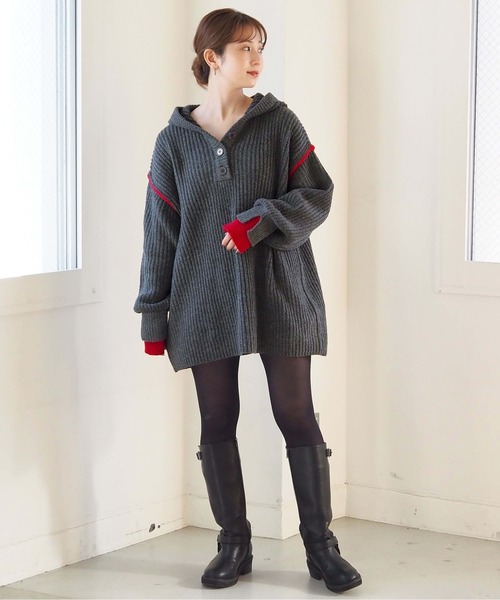 tiptop（ティップトップ）の「【ZOZO限定アイテム】畦編配色レイヤードヘンリーパーカー（ニット/セーター・レディース・アイボリー/グレー/チャコールグレー・FREE）」の18枚目の写真