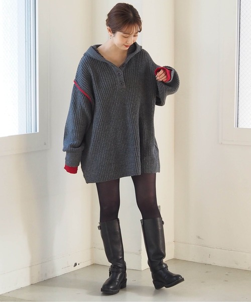 tiptop（ティップトップ）の「【ZOZO限定アイテム】畦編配色レイヤードヘンリーパーカー（ニット/セーター・レディース・アイボリー/グレー/チャコールグレー・FREE）」の19枚目の写真