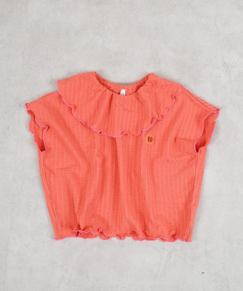 MARKEY'S（マーキーズ）の「ニットサッカーフリルカラーカットソー（Tシャツ/カットソー・キッズ・オレンジ/グリーン/ブルー/クリーム・80/90/100/110/120/130/140/150）」の4枚目の写真