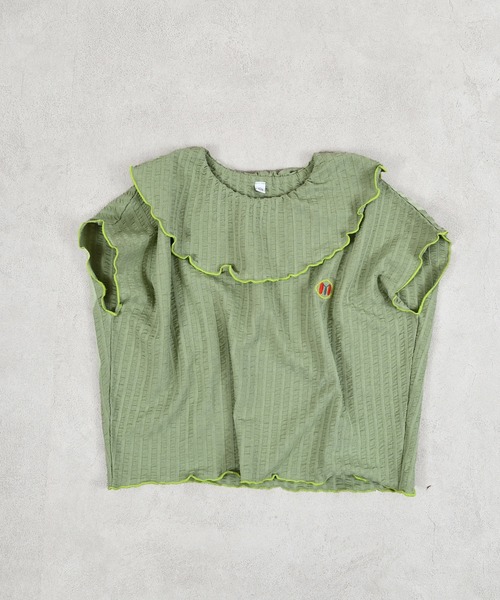 MARKEY'S（マーキーズ）の「ニットサッカーフリルカラーカットソー（Tシャツ/カットソー・キッズ・オレンジ/グリーン/ブルー/クリーム・80/90/100/110/120/130/140/150）」の3枚目の写真