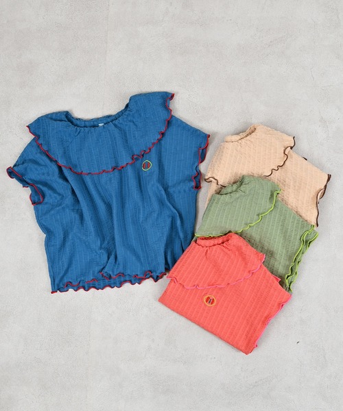 MARKEY'S（マーキーズ）の「ニットサッカーフリルカラーカットソー（Tシャツ/カットソー・キッズ・オレンジ/グリーン/ブルー/クリーム・80/90/100/110/120/130/140/150）」の5枚目の写真