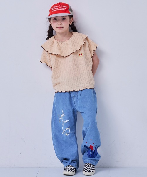 MARKEY'S（マーキーズ）の「ニットサッカーフリルカラーカットソー（Tシャツ/カットソー・キッズ・オレンジ/グリーン/ブルー/クリーム・80/90/100/110/120/130/140/150）」の16枚目の写真