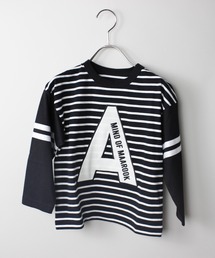 maarook（マルーク）の「天竺2配ボーダーアルファベット長袖Tシャツ（Tシャツ/カットソー）」