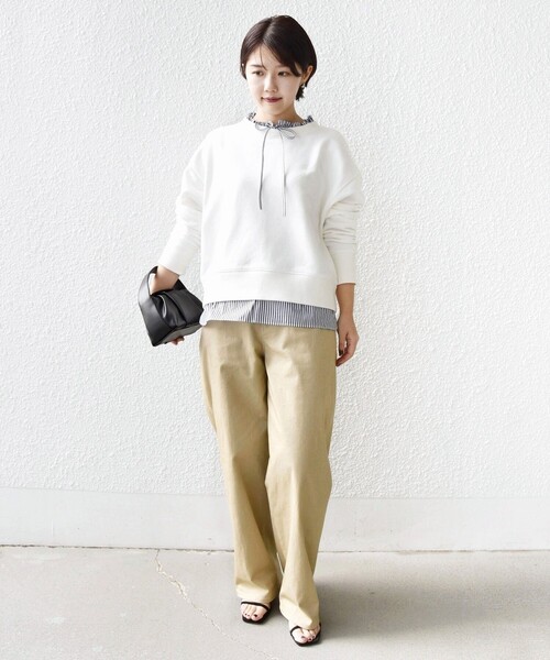 SHIPS（シップス）の「【WEB限定】〈手洗い可能〉ブラウス コンビ スウェット プルオーバー（スウェット・レディース・ホワイト/ネイビー/ライトピンク・ONE SIZE）」の6枚目の写真