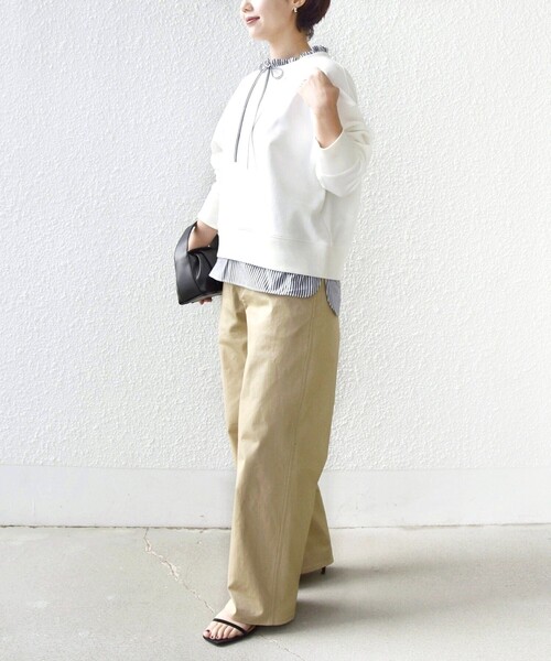 SHIPS（シップス）の「【WEB限定】〈手洗い可能〉ブラウス コンビ スウェット プルオーバー（スウェット・レディース・ホワイト/ネイビー/ライトピンク・ONE SIZE）」の5枚目の写真