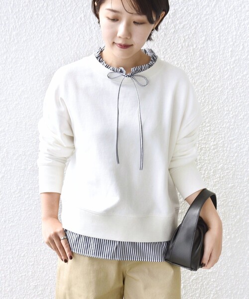 SHIPS（シップス）の「【WEB限定】〈手洗い可能〉ブラウス コンビ スウェット プルオーバー（スウェット・レディース・ホワイト/ネイビー/ライトピンク・ONE SIZE）」の8枚目の写真
