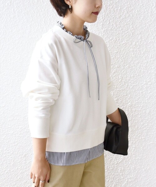 SHIPS（シップス）の「【WEB限定】〈手洗い可能〉ブラウス コンビ スウェット プルオーバー（スウェット・レディース・ホワイト/ネイビー/ライトピンク・ONE SIZE）」の11枚目の写真