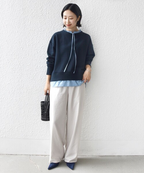 SHIPS（シップス）の「【WEB限定】〈手洗い可能〉ブラウス コンビ スウェット プルオーバー（スウェット・レディース・ホワイト/ネイビー/ライトピンク・ONE SIZE）」の22枚目の写真