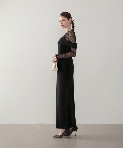 セール】【LEJA】アシンメトリーレースレイヤードフロントスリット