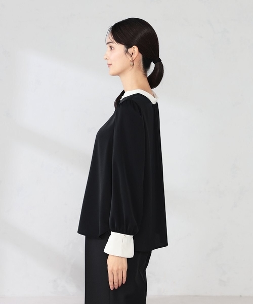 a.v.v(アーヴェヴェ)の「2WAYスタンドネックブラウス(シャツ/ブラウス・レディース・ダークインディゴブルー/ホワイト/ブラック・40/38/36)」の14枚目の写真