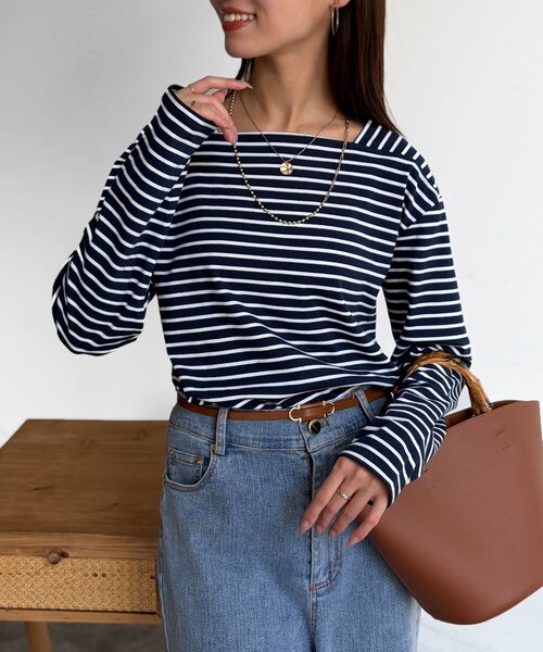 Chez toi（シェトワ）の「スクエアボーダーカットソー（Tシャツ/カットソー・レディース・アイボリー/ネイビー/ホワイト・FREE）」の13枚目の写真