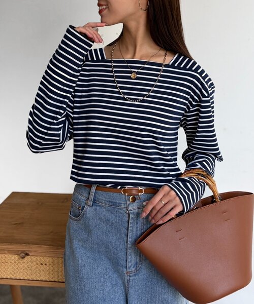 Chez toi（シェトワ）の「スクエアボーダーカットソー（Tシャツ/カットソー・レディース・アイボリー/ネイビー/ホワイト・FREE）」の12枚目の写真